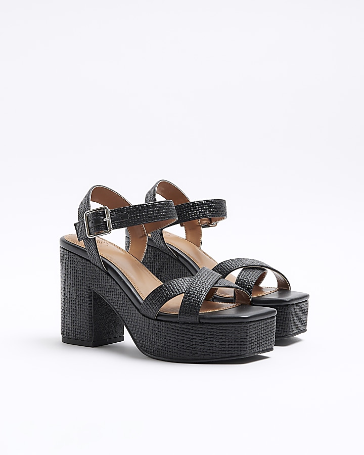 Black Cross Strap Platform Sandals