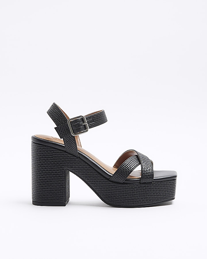 Black Cross Strap Platform Sandals