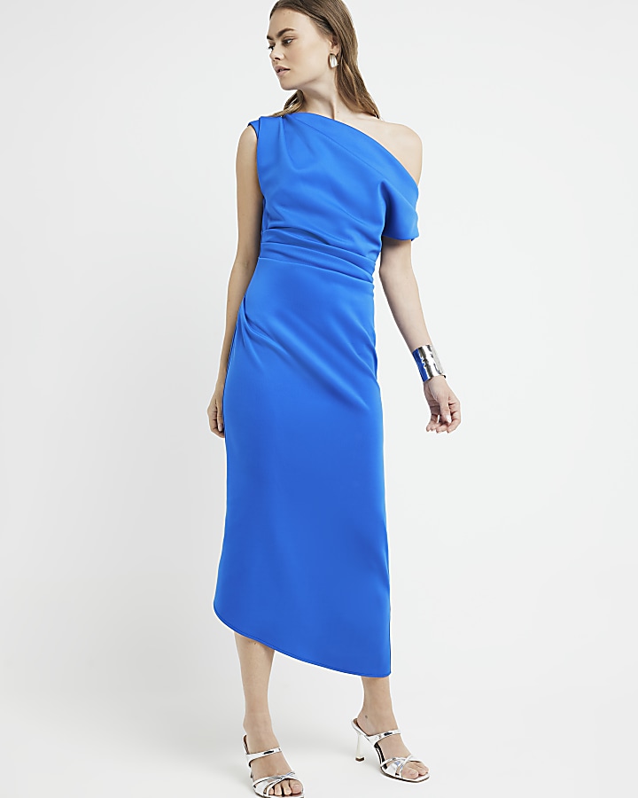 Blue Asymmetric Bodycon Midi Dress