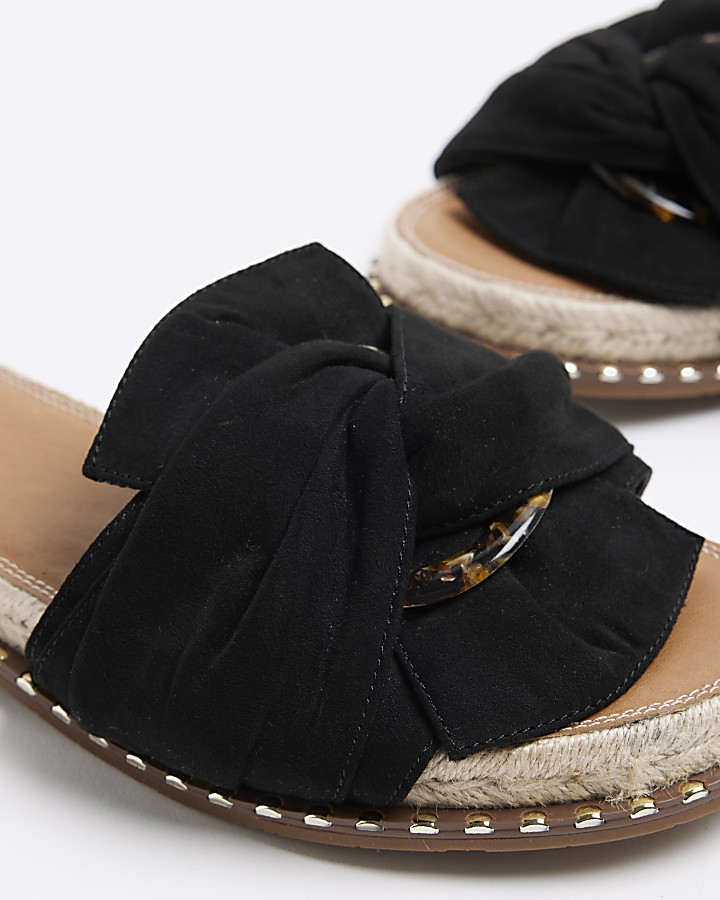 Black twisted espadrille flat sandals