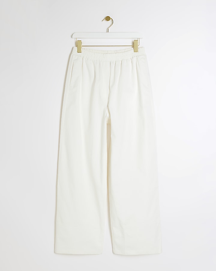 White elasticated wide leg trousers