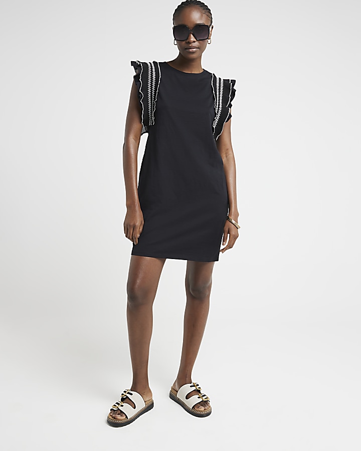 Black frill shift outlet dress