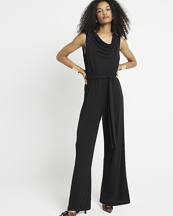 16212 Black Wrap Collar Jumpsuit main image 1