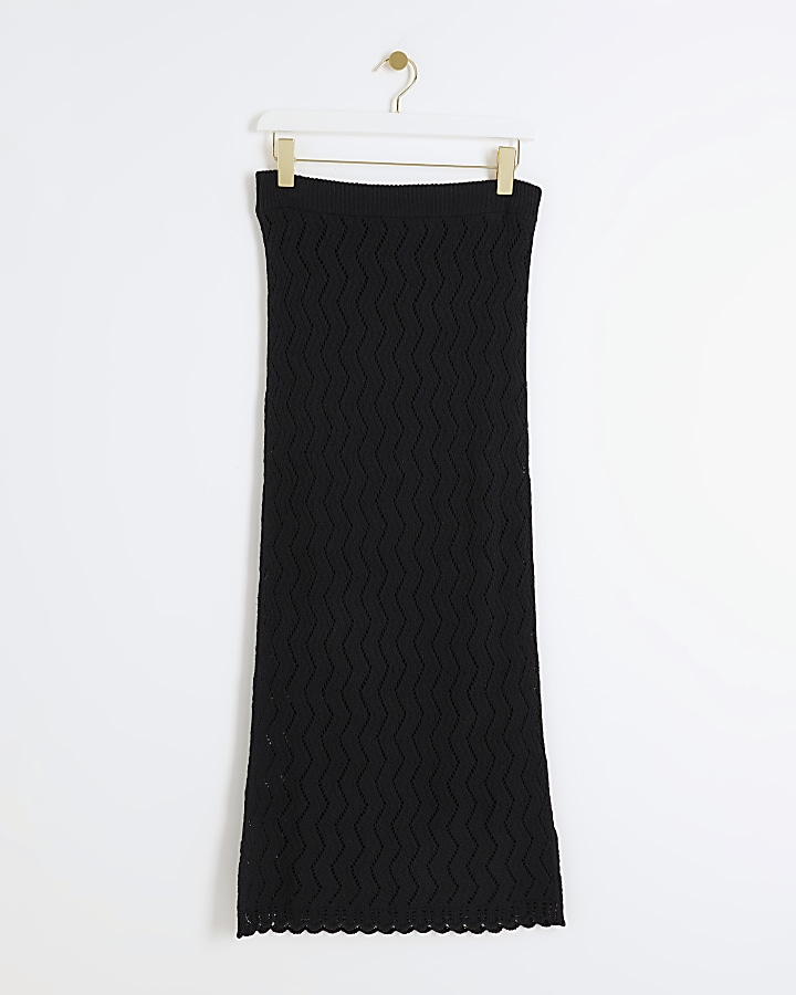 Black crochet midi skirt
