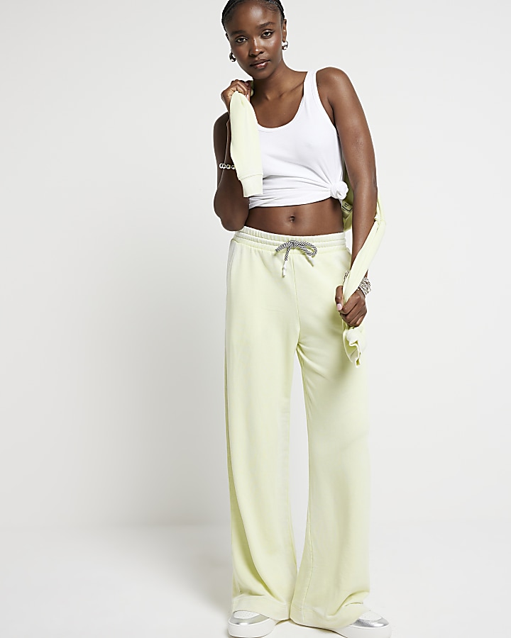 Lime green washed wide leg joggers