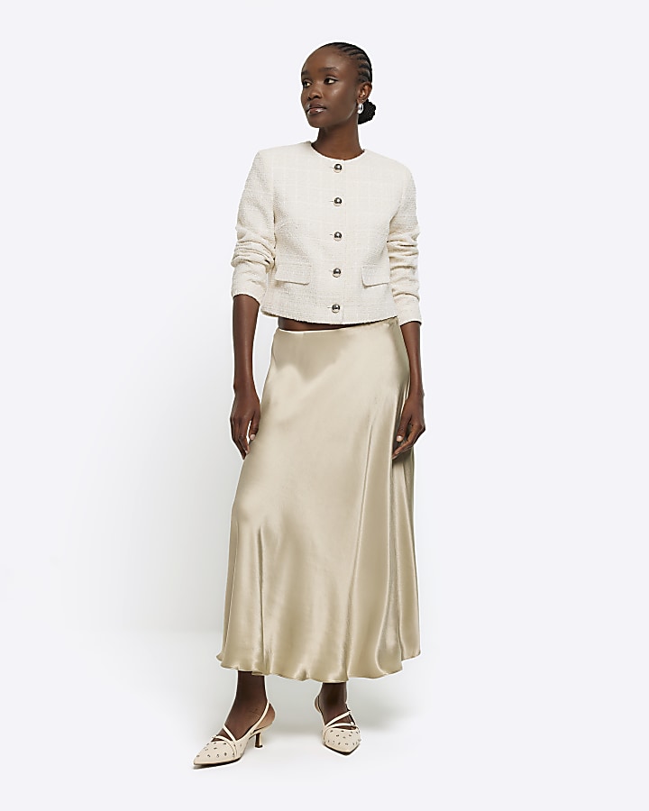 Beige slip midi skirt