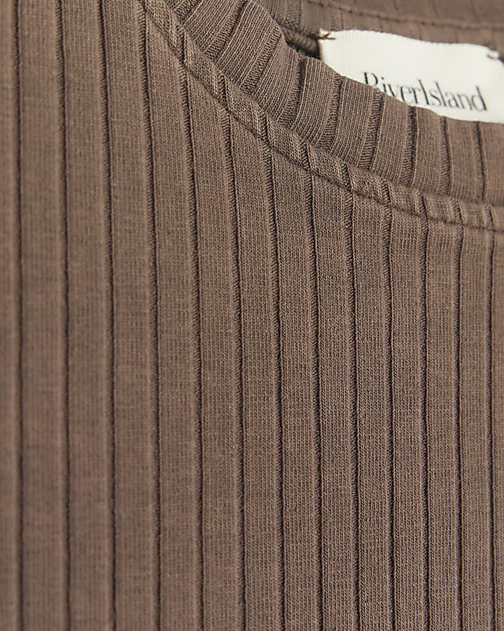 Brown ribbed washed tank top