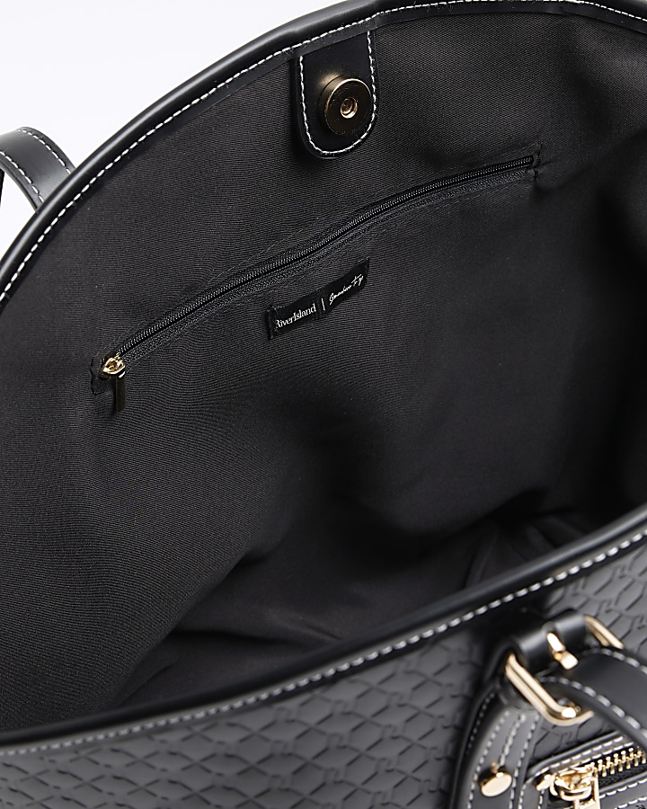 Black embossed buckle shopper bag