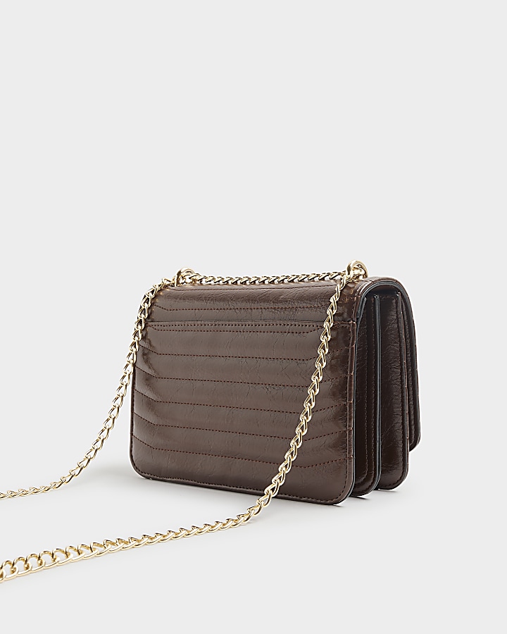 Brown Quilted Chain Shoulder Bag