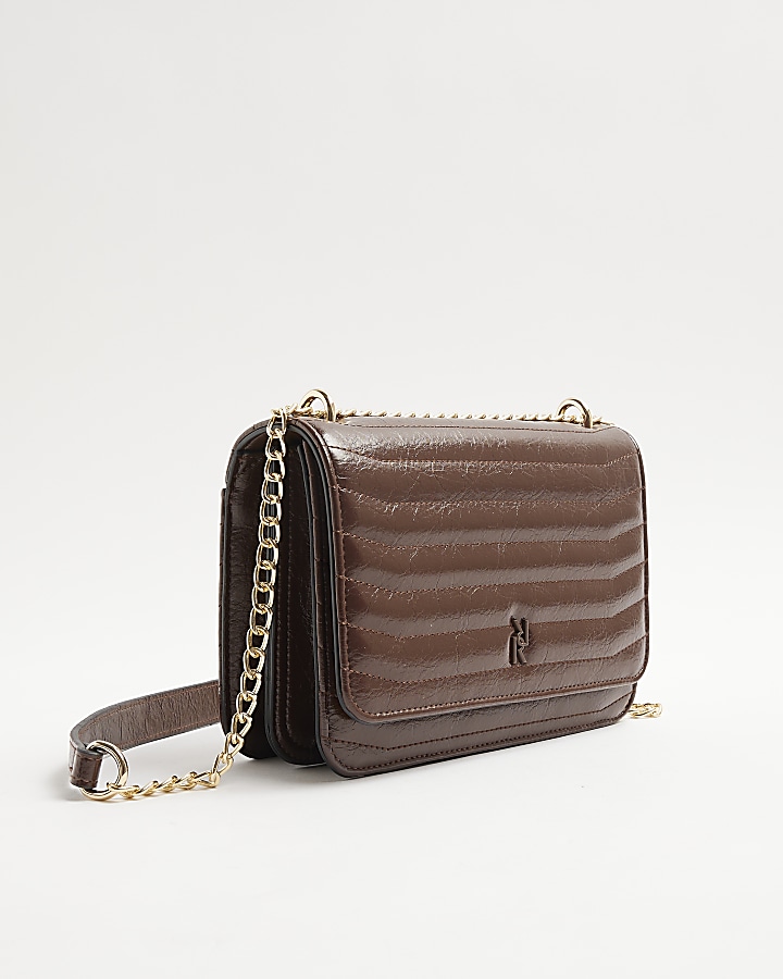 Brown Quilted Chain Shoulder Bag