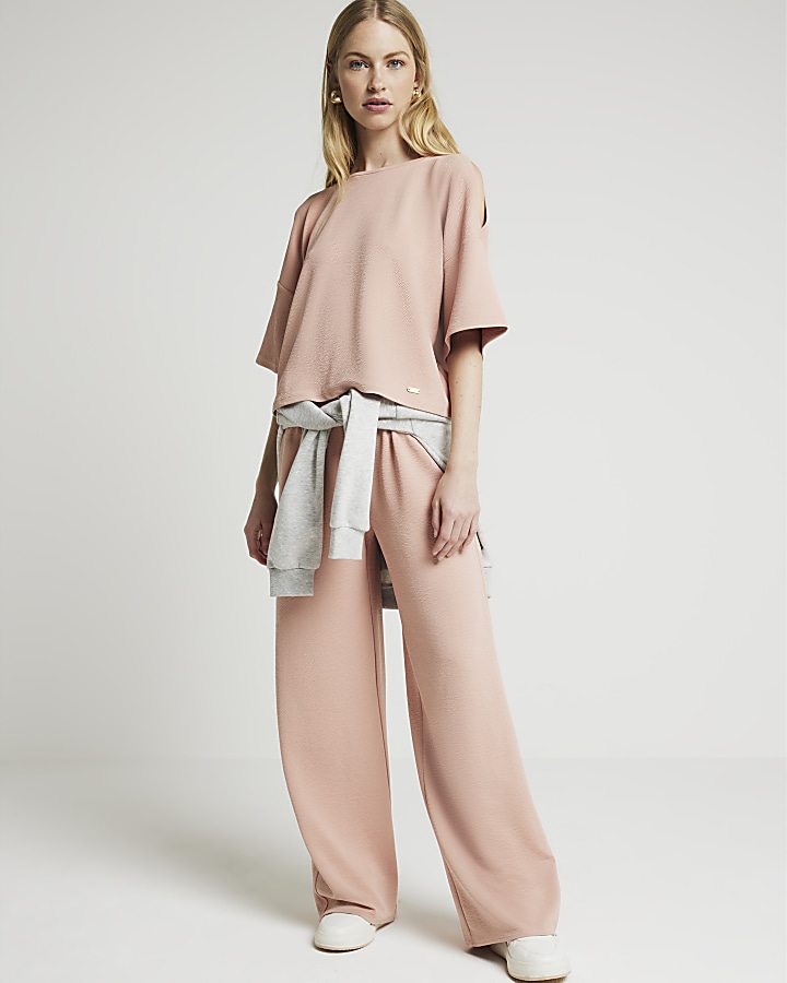 Pink pull on wide leg trousers