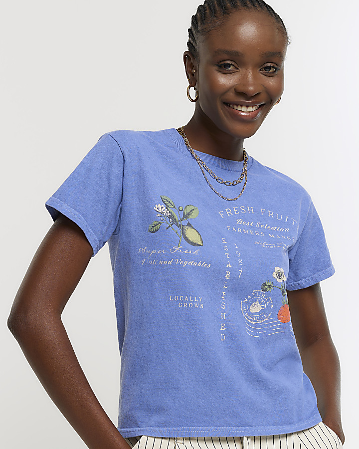 Washed blue floral graphic t-shirt