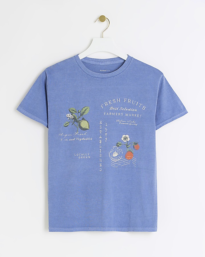 Washed blue floral graphic t-shirt