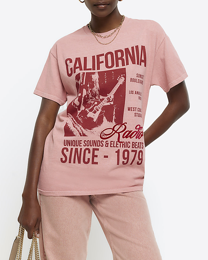 Coral California graphic t-shirt