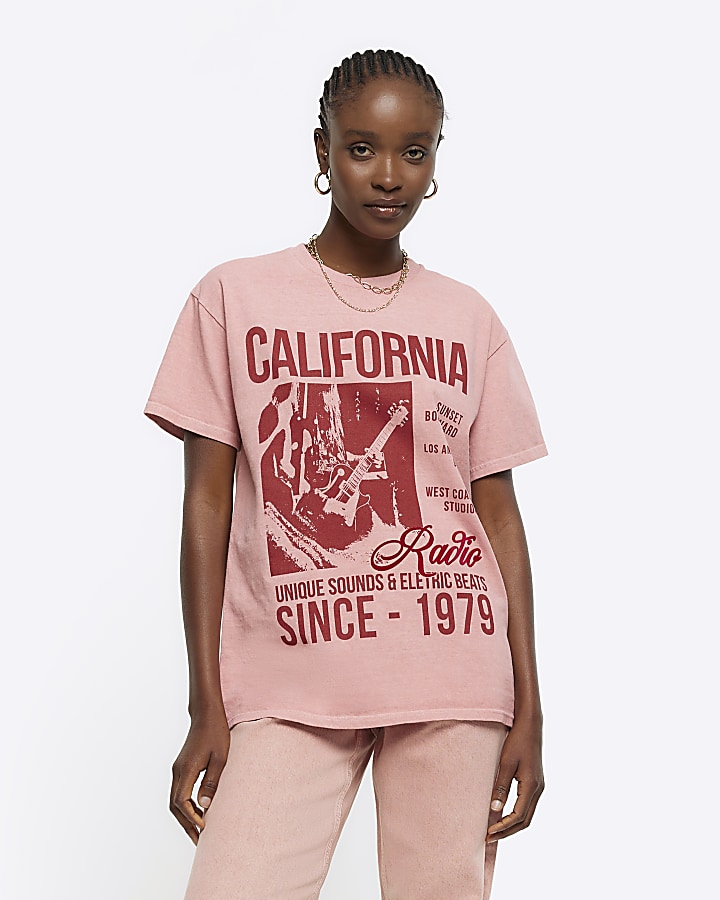 Coral California graphic t-shirt