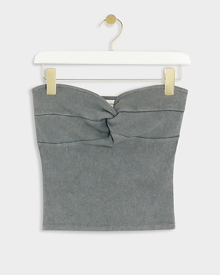 Grey washed knot front bandeau top