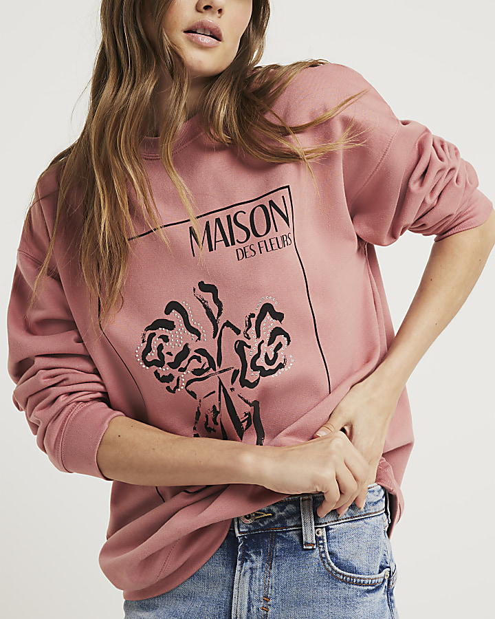Pink floral graphic sweatshirt