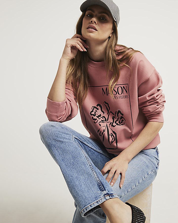 Pink floral graphic sweatshirt