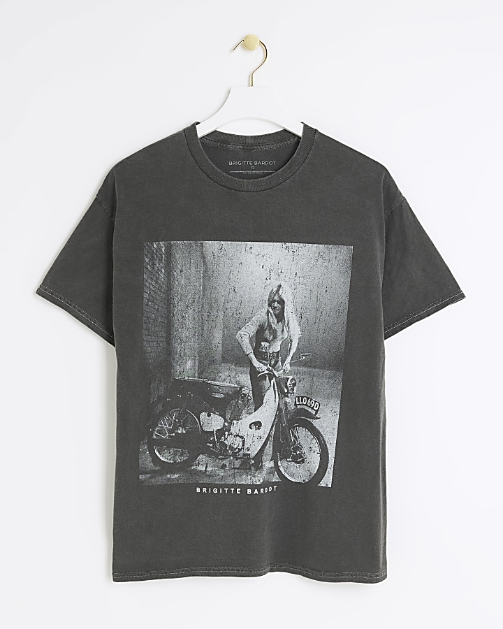 Grey Brigitte Bardot graphic print t-shirt