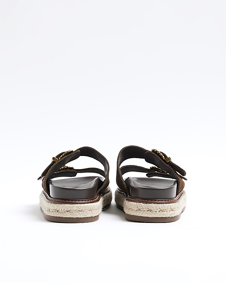 Brown leather buckle sandals