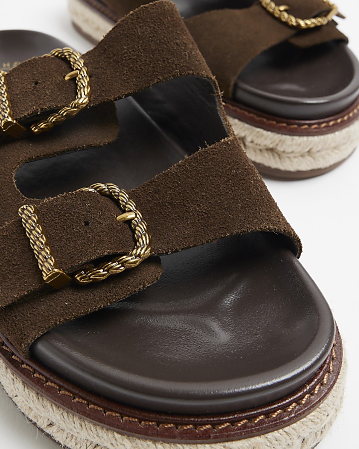 Brown leather buckle sandals