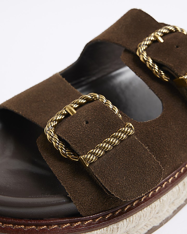 Brown leather buckle sandals