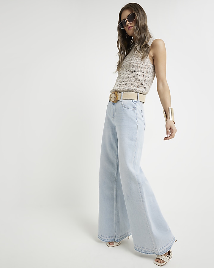 Blue mid rise Palazzo jeans