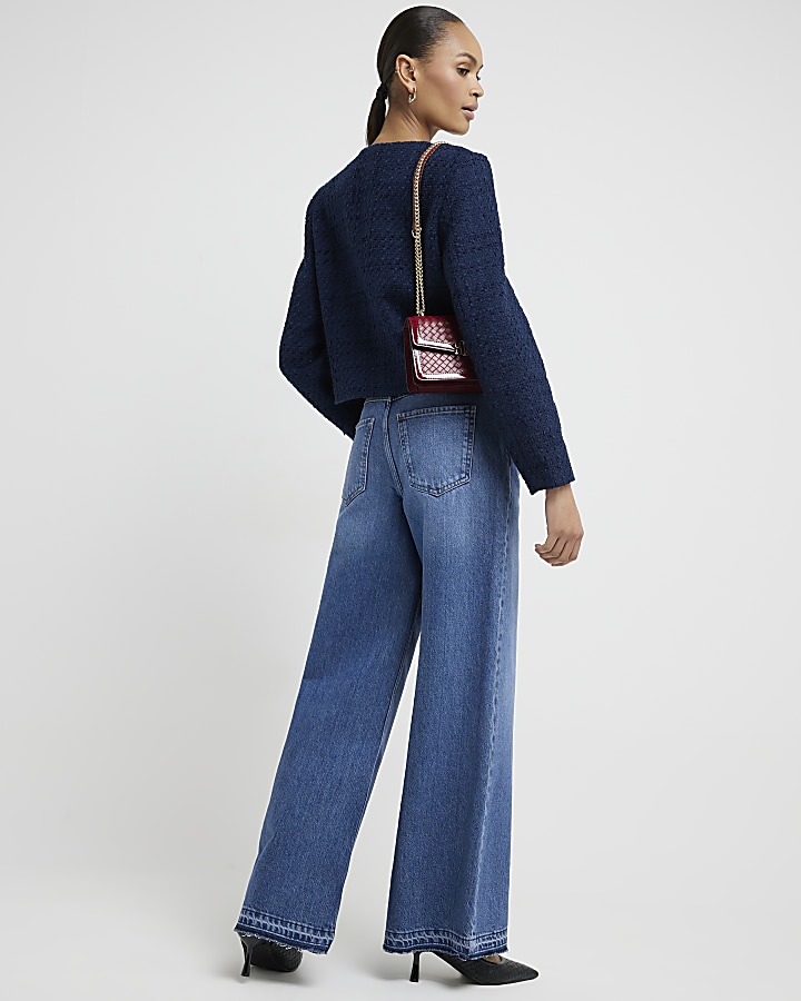 Blue mid rise palazzo jeans