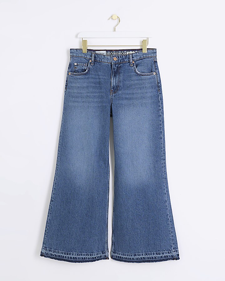 Blue mid rise palazzo jeans