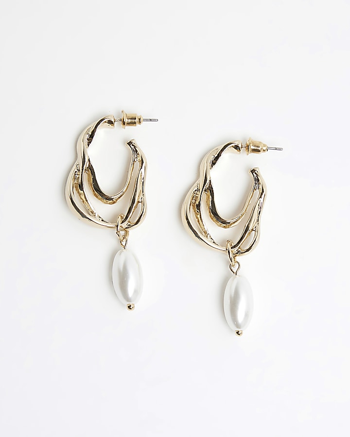 Gold Pearl Hoop Earrings