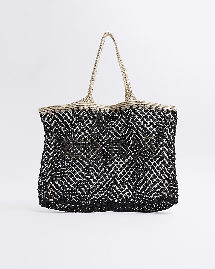 Black crochet shopper bag