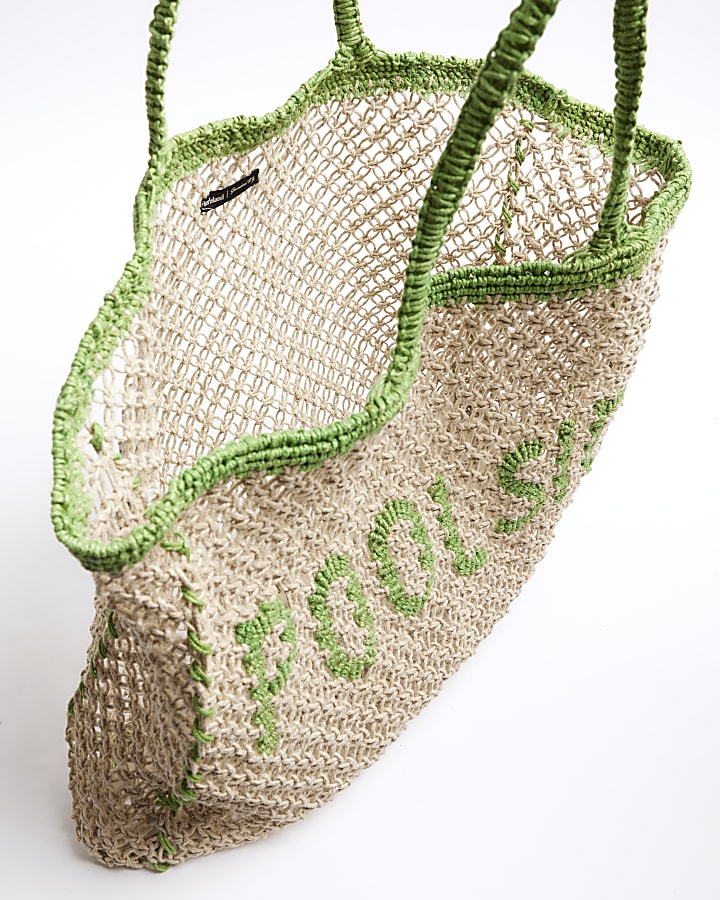 Beige crochet shopper bag