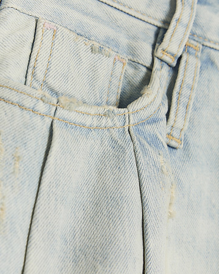Blue pleated denim mini skirt