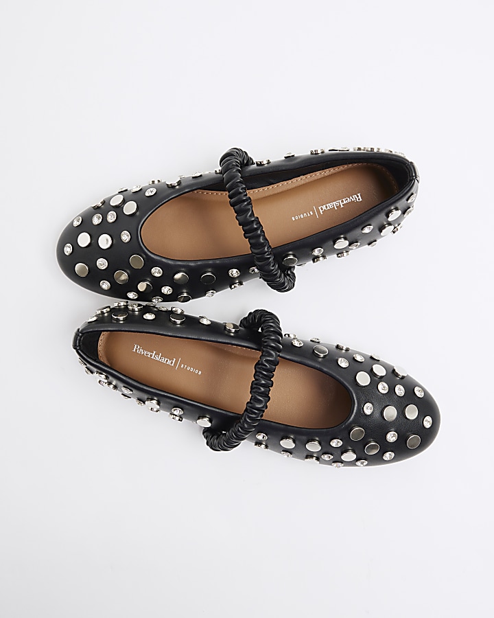 Black embellished mary jane shoes