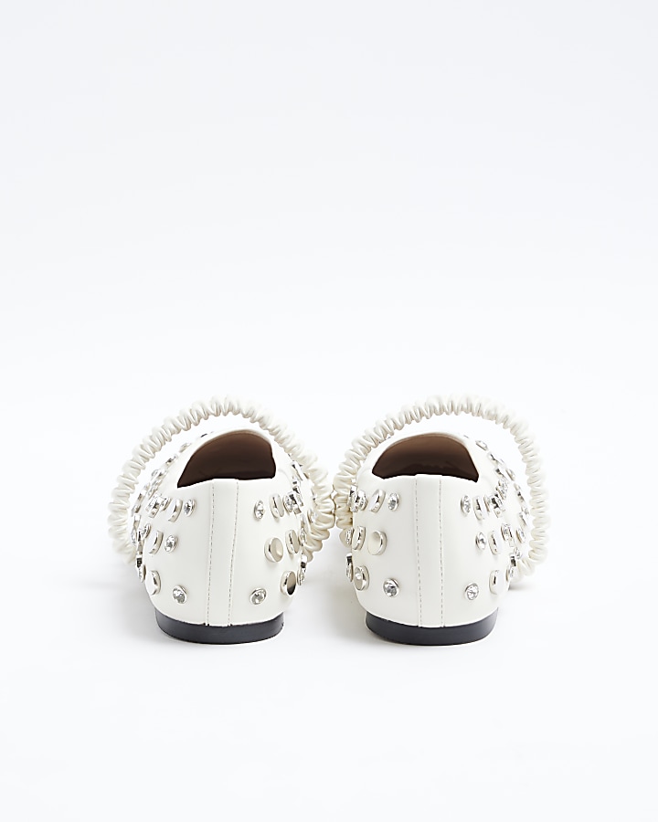 Cream embellished mary jane shoes