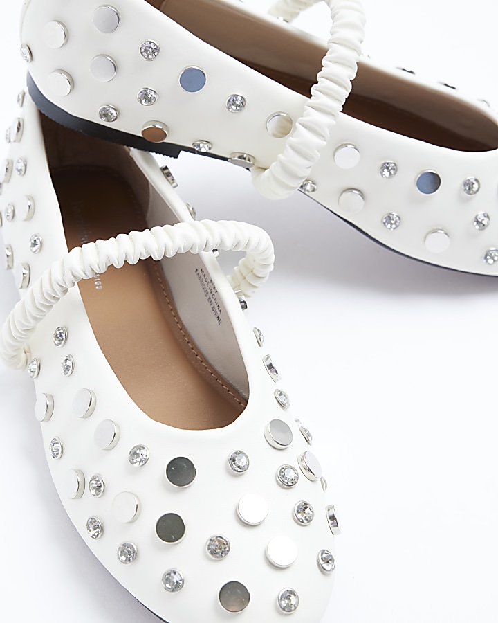 Cream embellished mary jane shoes