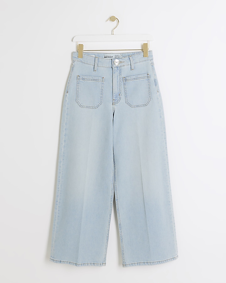 Blue Pocket Front Wide leg Crop Jeans