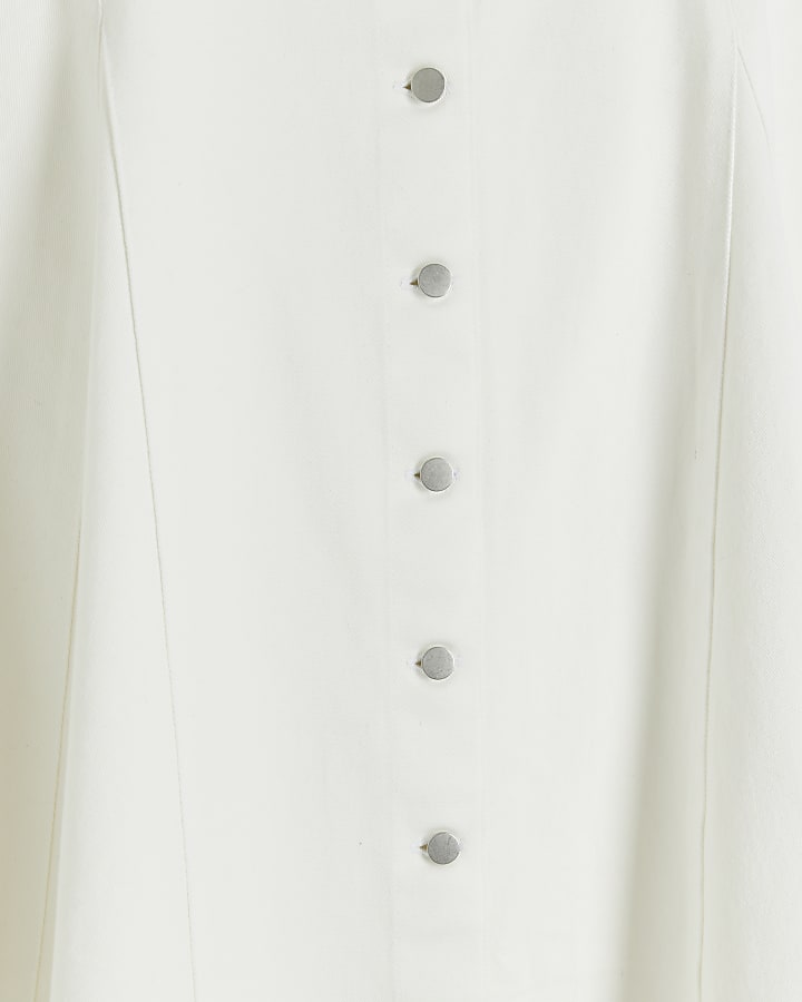 Petite White Denim Button Up Midi Skirt