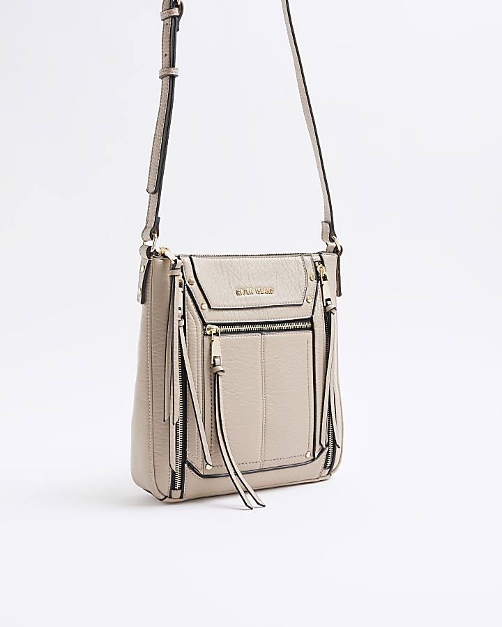 Beige zip cross body bag