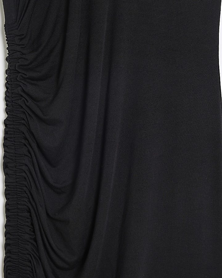 Black ruched side t-shirt midi dress
