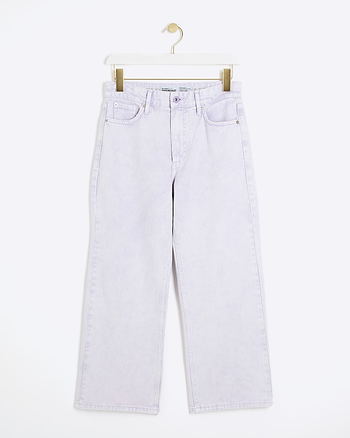 Purple relaxed straight fit cropped jeans