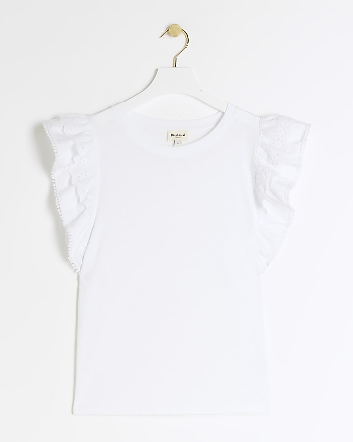 White Broderie Frill Sleeve T-shirt