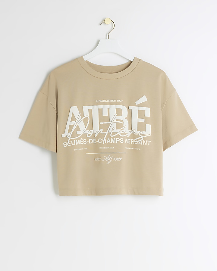 Brown embossed graphic crop t-shirt