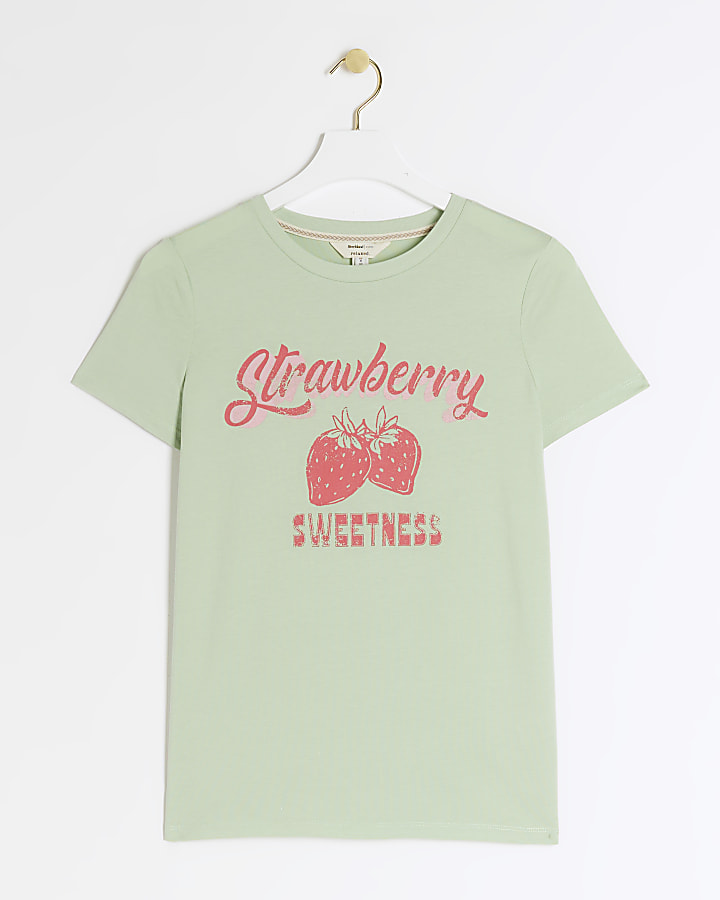 Green strawberry graphic t-shirt