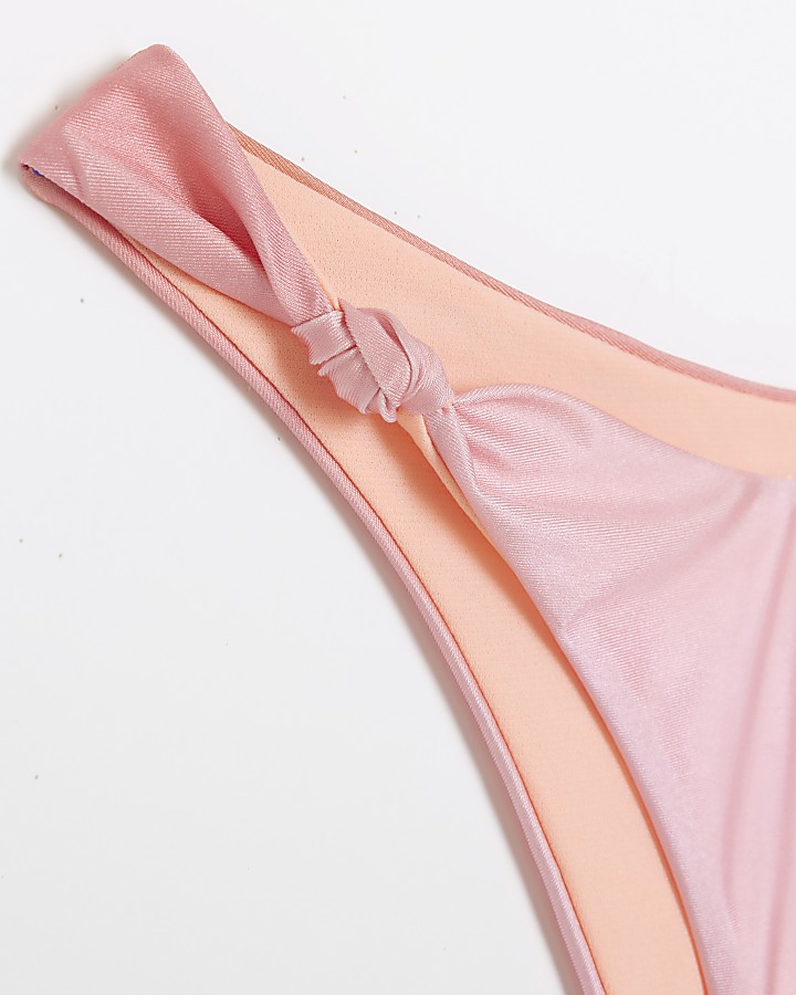 Pink low rise ombre knot bikini bottoms