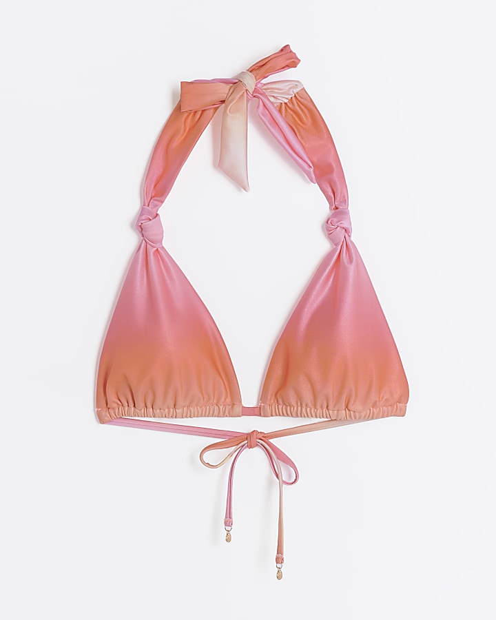 Pink ombre knot triangle bikini top