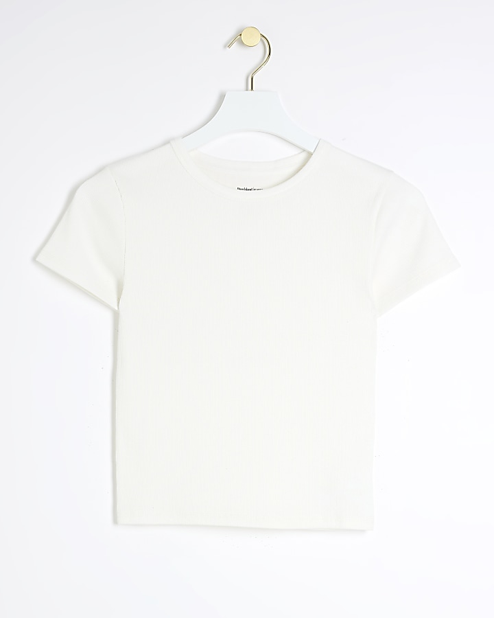 Cream ribbed cropped t-shirt