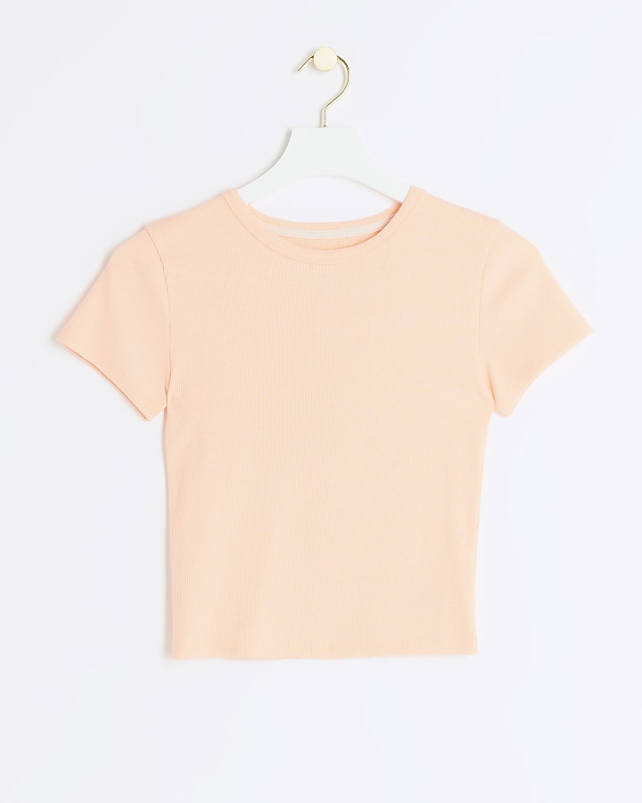 Pink Ribbed Cropped T-Shirt