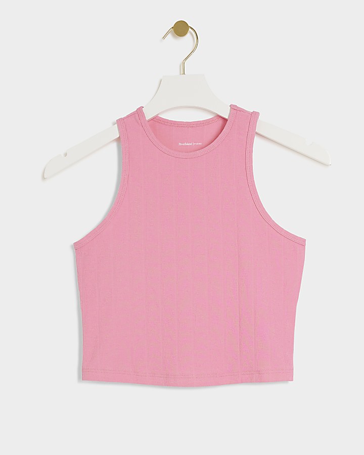 Pink wide ribbed crop vest top