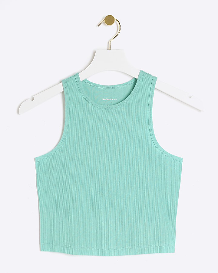 Turquoise Ribbed Crop Tank Top